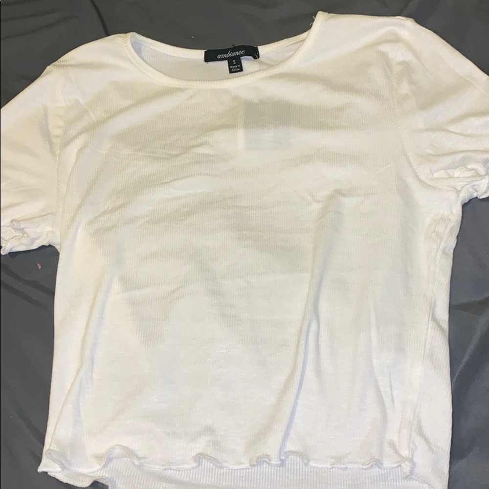 white ruffled cropped t-shirt